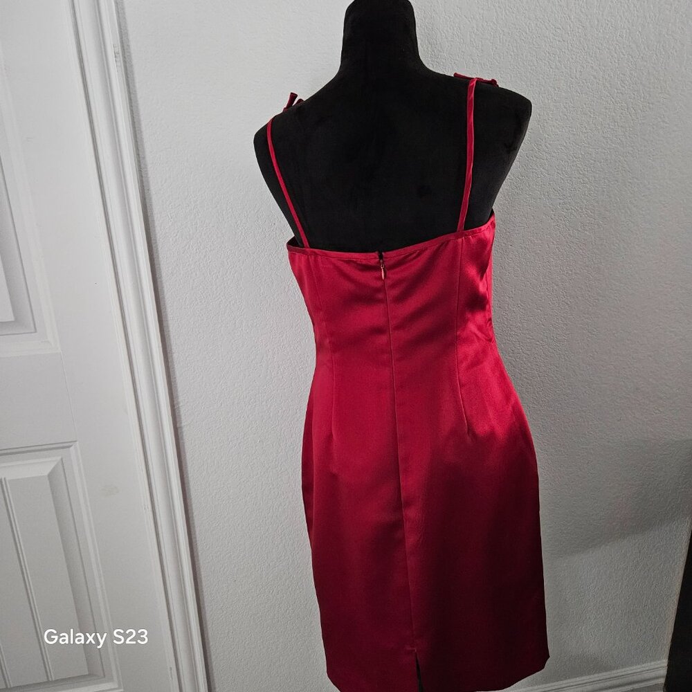 Satin Red Skinny Bow Strap Dress - Picture 6 of 6